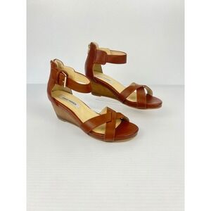 Steve Madden Bane Brown Leather 2.5" Wedge Crisscross Sandals Ankle Strap Cognac